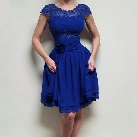 electric blue chiffon dress French Vintage Electric Blue Velvet Dress 1920's -1930's Chiffon Coastal  Home Eco-friendly